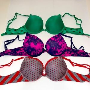 Victoria's Secrect/Pink Bras lot of 3 all sizes are 34B push-up bras.